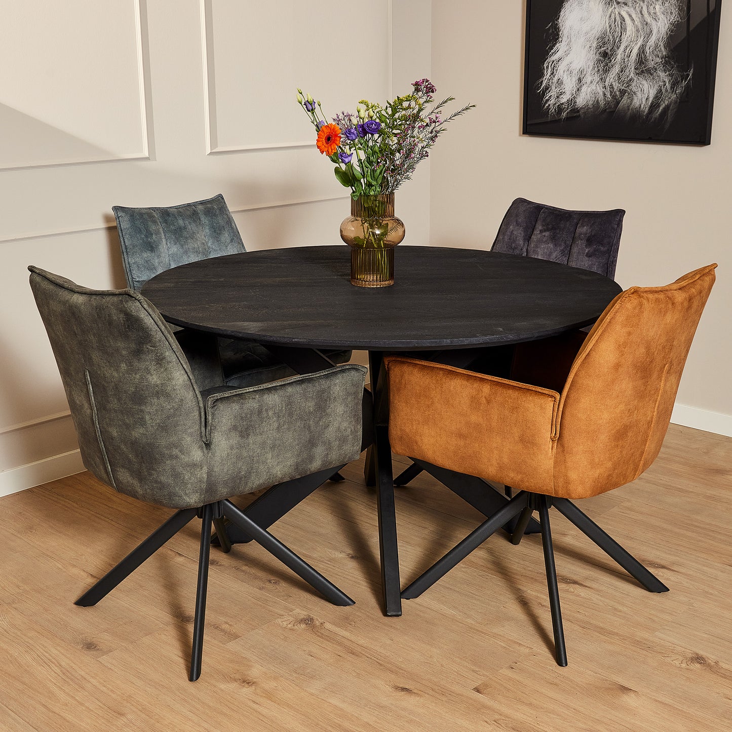 Dining chair Dani Velvet | Green | With armrest