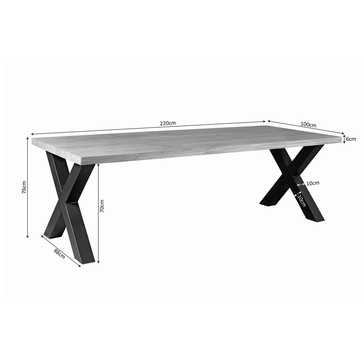 Eettafel Denver | Rechthoek X-poot | 220 cm
