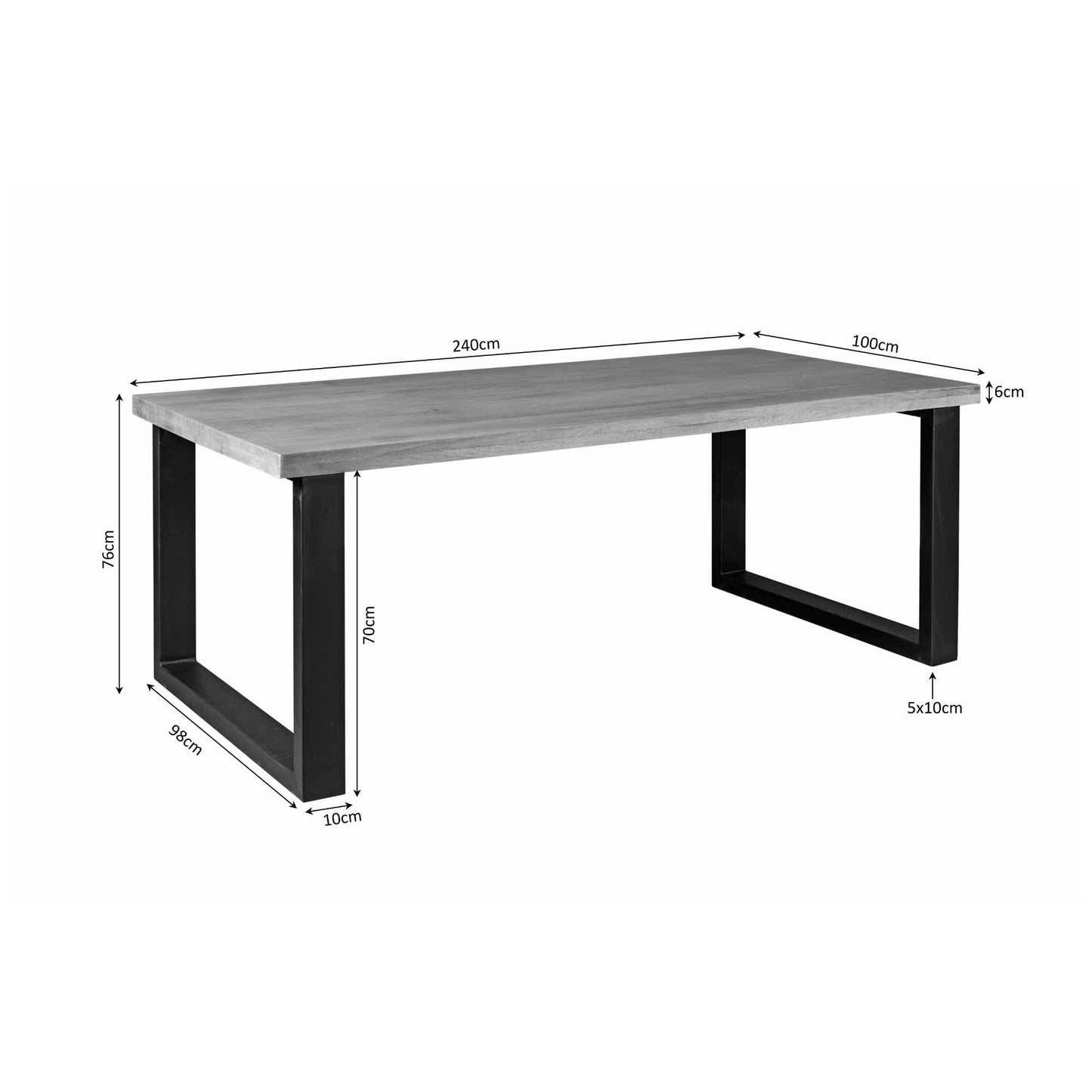 Eettafel Denver | Rechthoekige U-poot | 240 cm