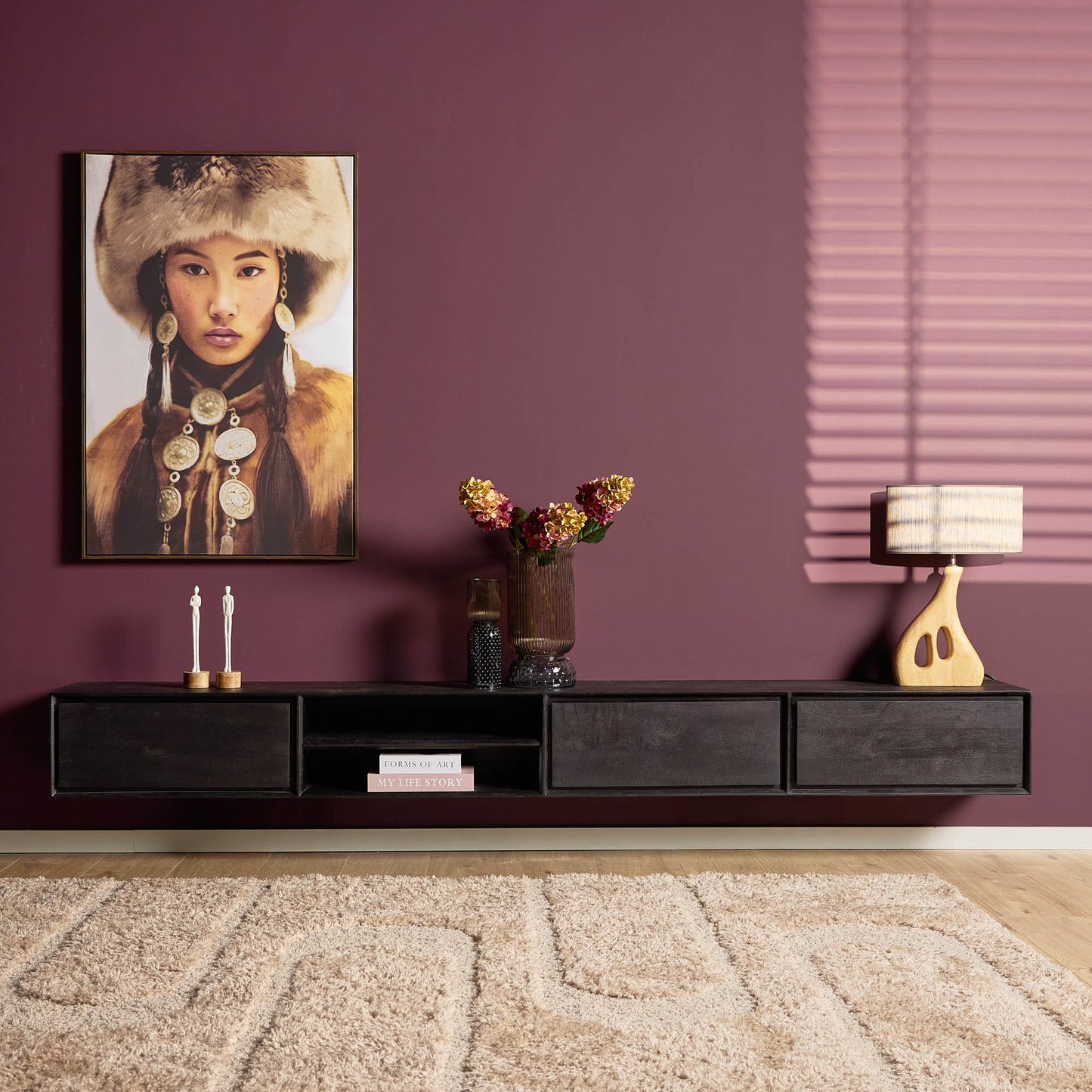 Zwevend tv-meubel Ambiance Zwart | 280 cm