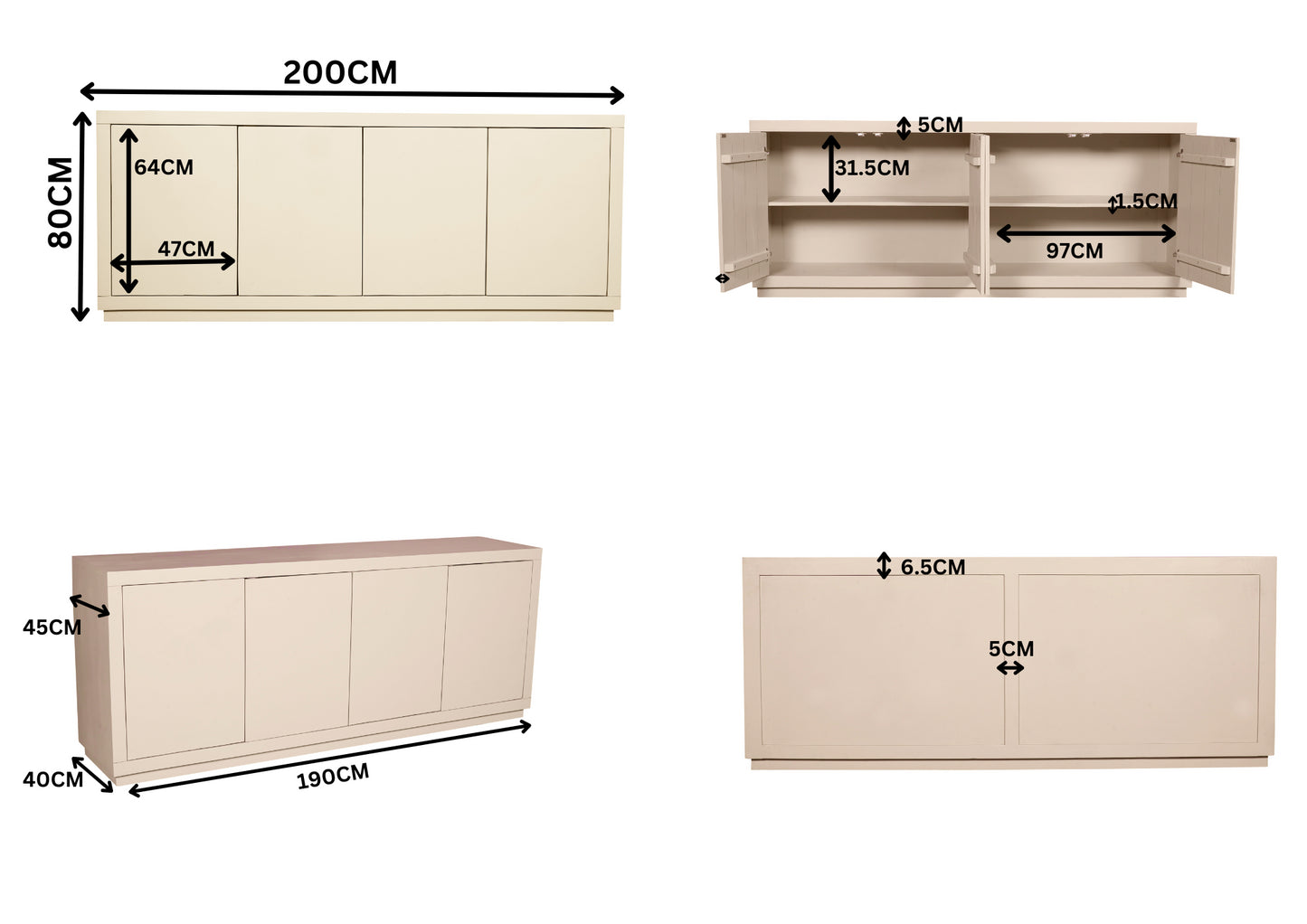 Dressoir Brussel 4 deurs | 200 cm