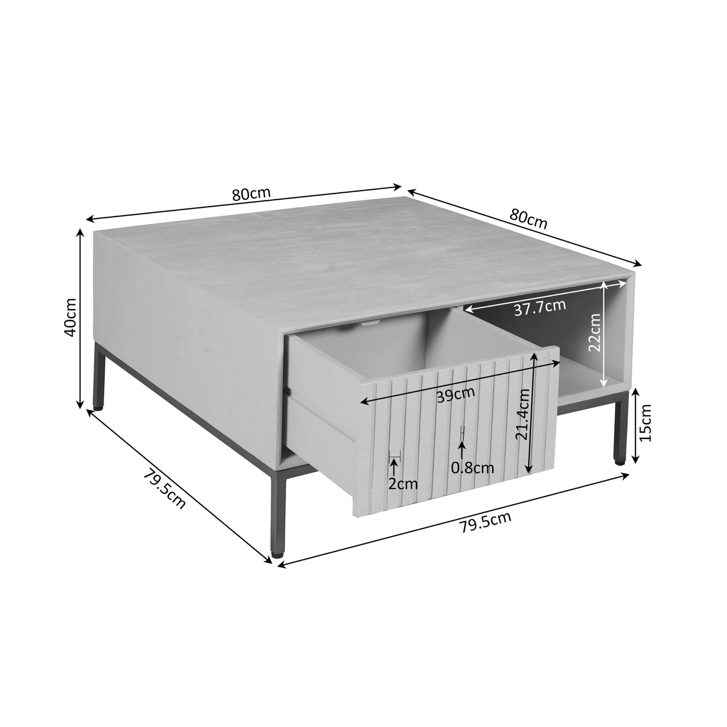 Salontafel Madison Bruin | 80 cm | Vierkant