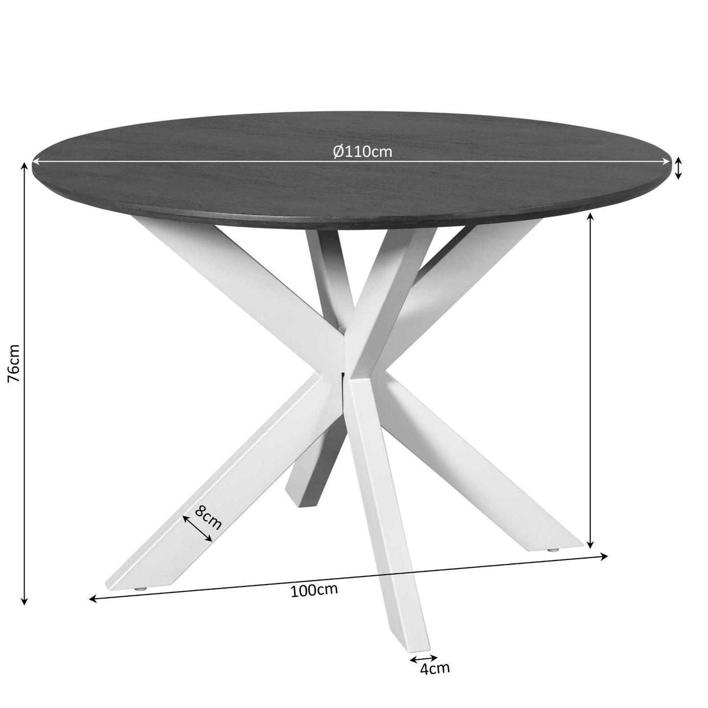 Eettafel Madison Bruin | 110 cm | Poot Zwart