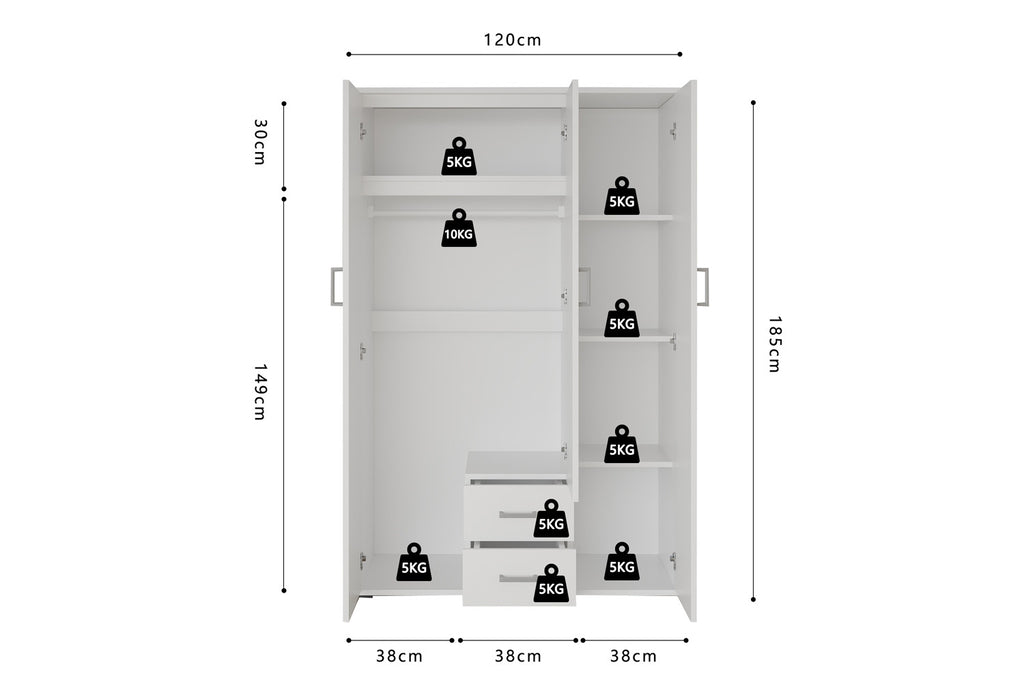 Wardrobe 'Marc' 3 doors with mirror White (2c)