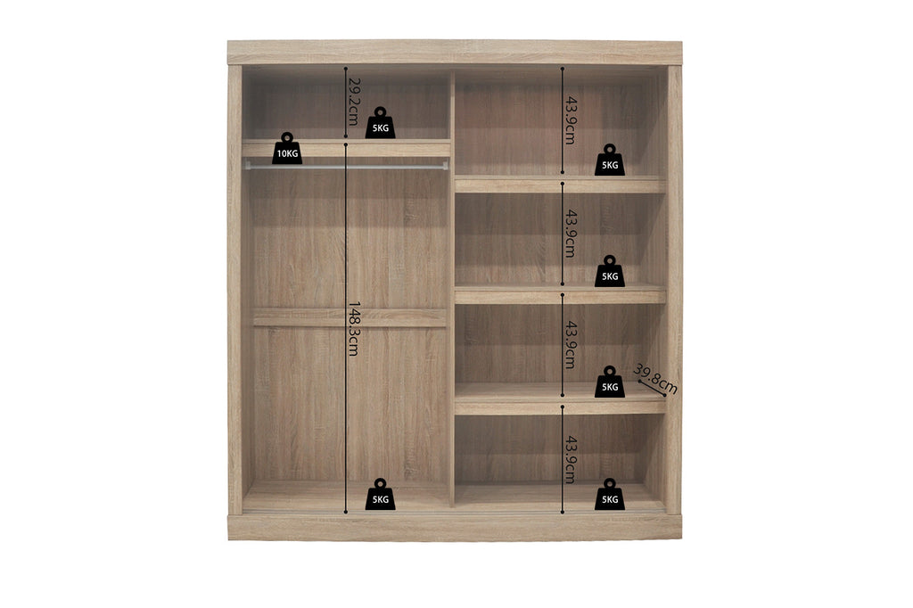 Wardrobe 'Mike' 2 Sliding Doors, 1 Mirror Door Sonoma (3c)