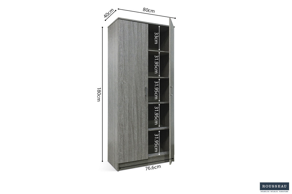 Opbergkast 'Ray' 2 deuren en 4 legplanken Grijze eik