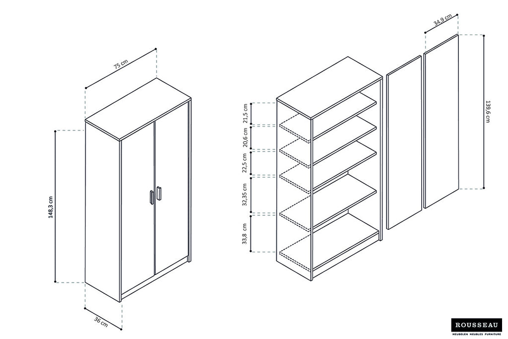 SALE - Opbergkast 'Space' 2 deuren en 4 legplanken Sonoma