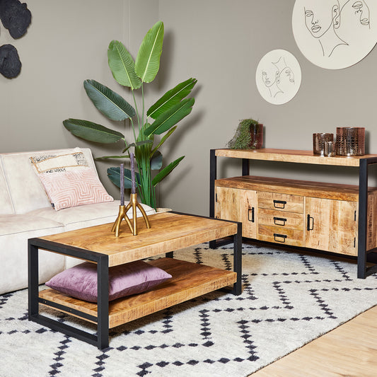 Table basse Boaz avec étagère inférieure | 110 cm