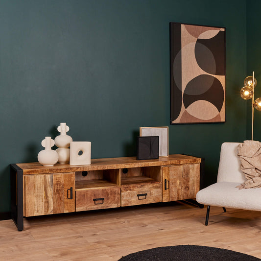 Meuble TV Boaz avec portes et tiroirs | 200 cm