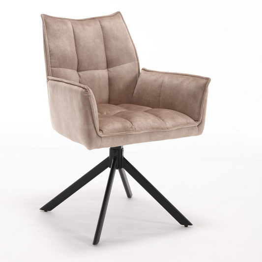 Chaise de salle à manger Dani Velours | Beige | Avec accoudoir
