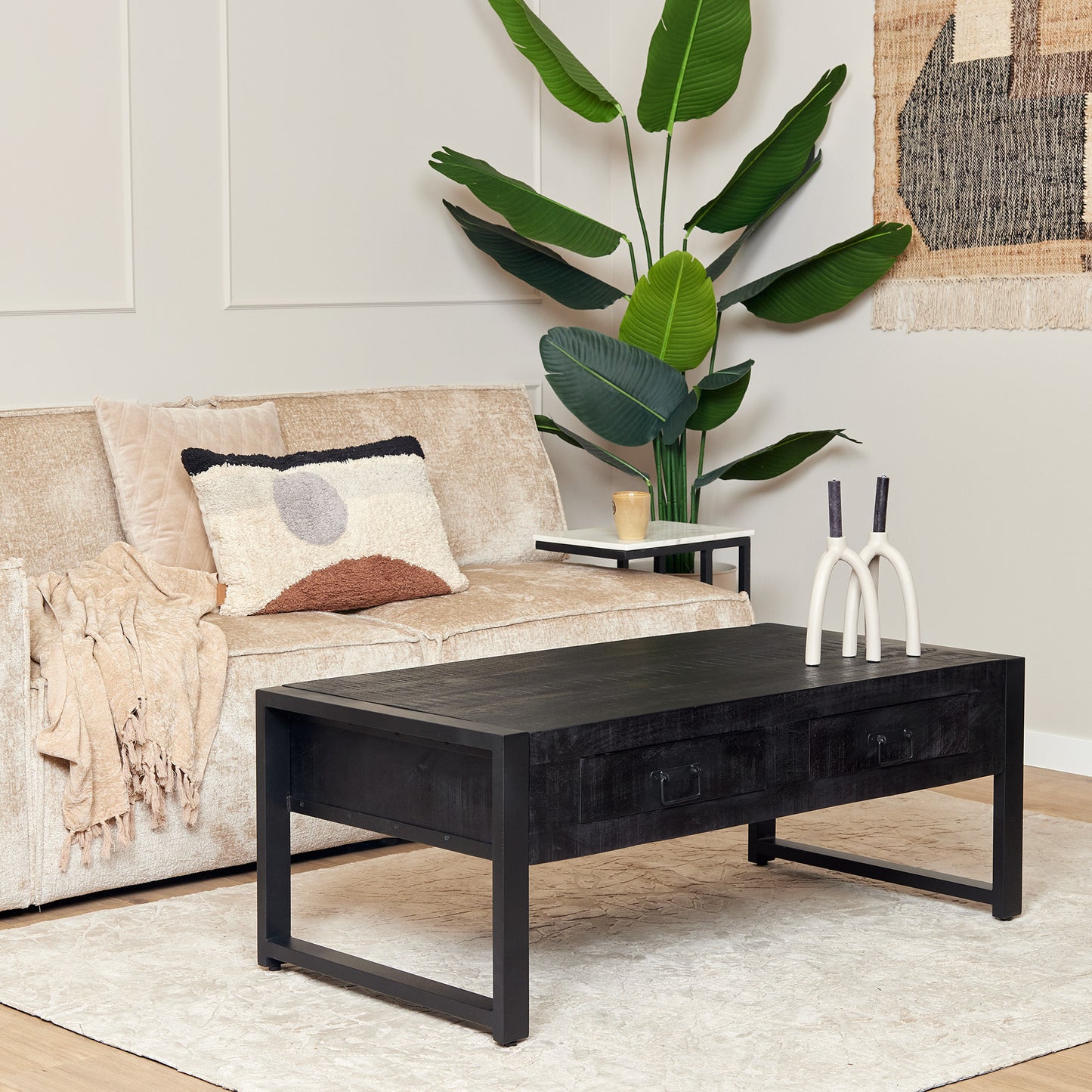 Boaz Black coffee table with 2 drawers | 120 cm