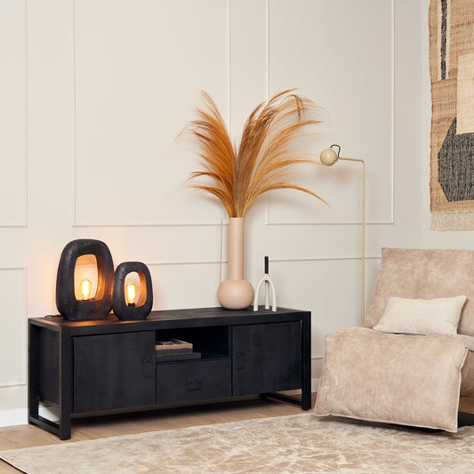Meuble TV Boaz Noir avec portes et un tiroir | 150 cm