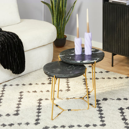 Coffee table Caly Black marble | 45 cm | Set of 2