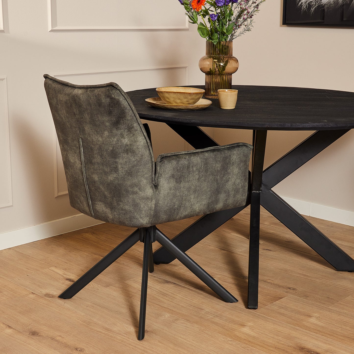 Dining chair Dani Velvet | Green | With armrest
