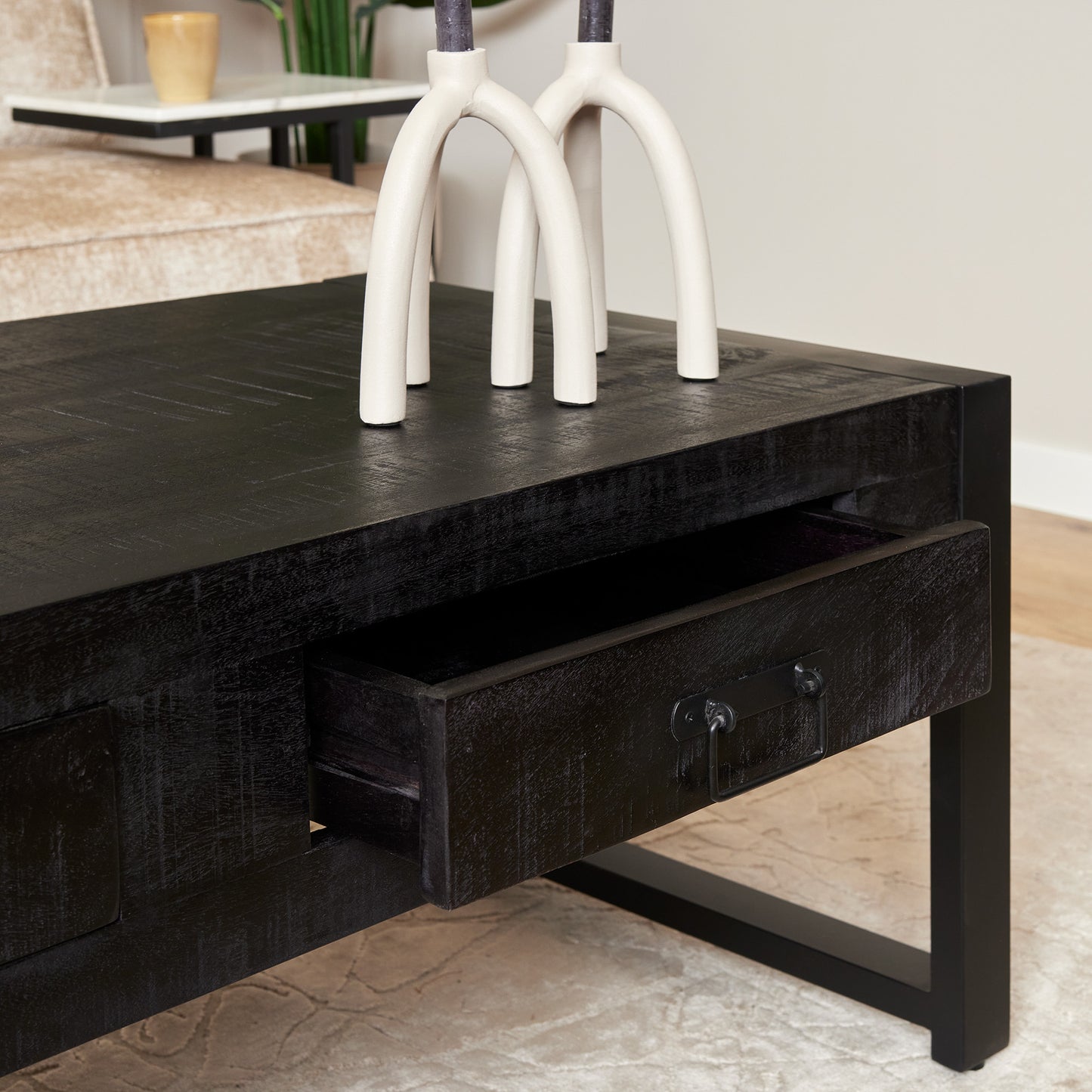 Boaz Black coffee table with 2 drawers | 120 cm