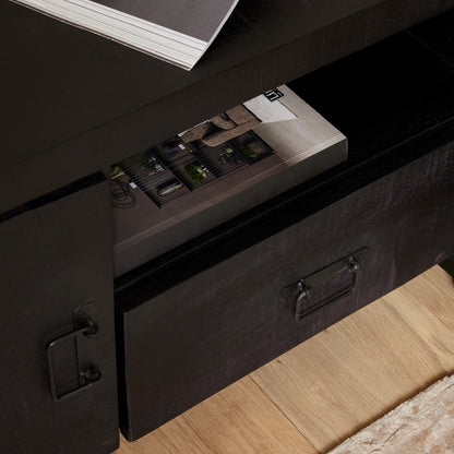 TV cabinet Boaz Black with a door and open compartment | 110 cm