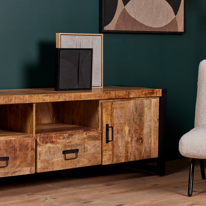 Meuble TV Boaz avec portes et tiroirs | 200 cm