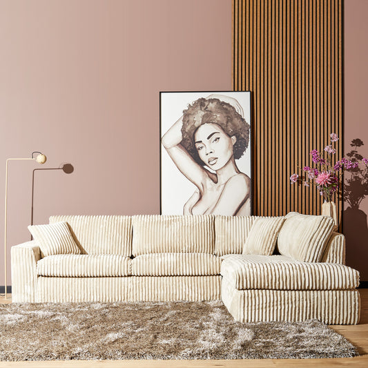 Canapé d'angle MySofa Teddy | Beige | 2,5 places + Divan Droite | Garantie de 5 ans