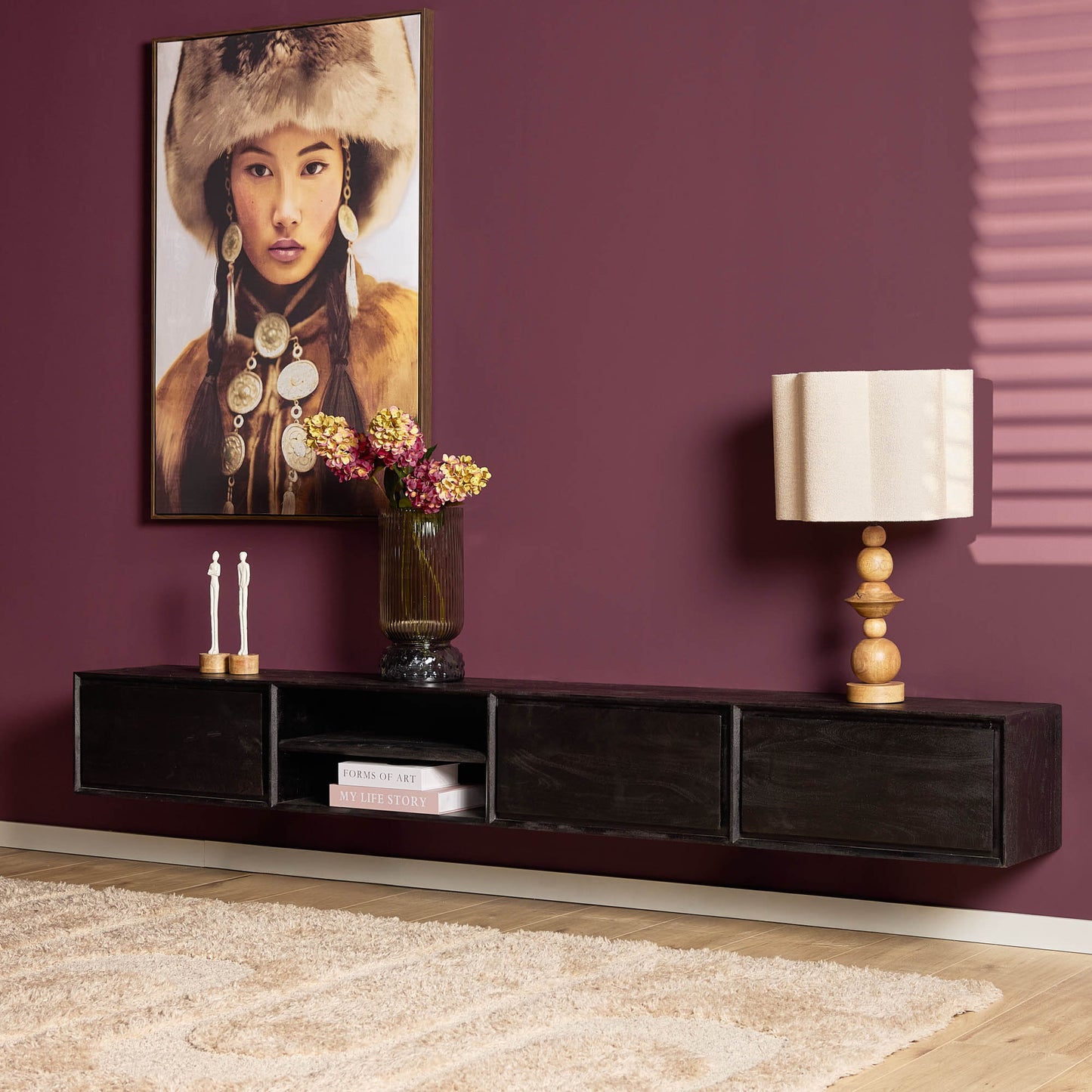 Zwevend tv-meubel Ambiance Zwart | 240 cm