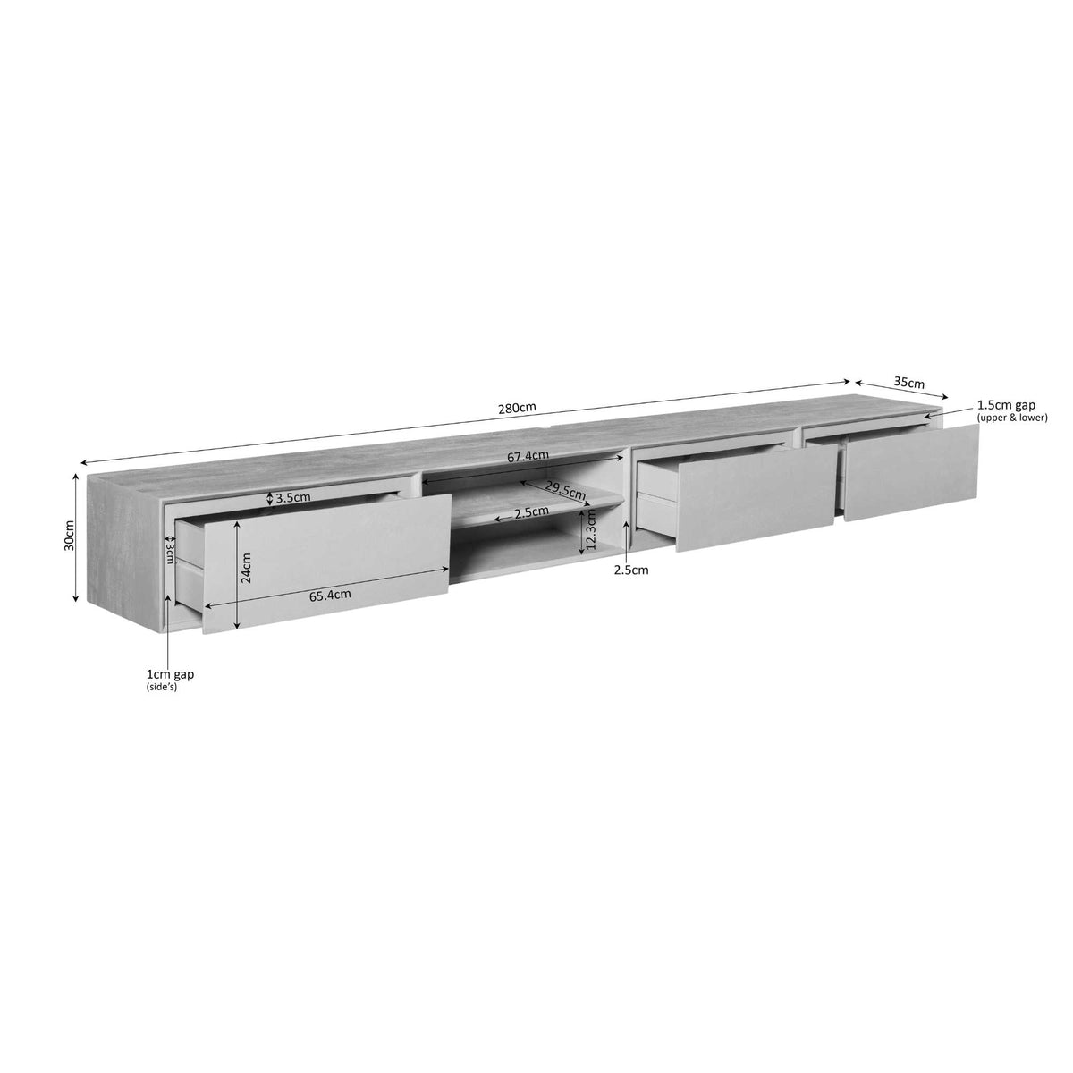 Zwevend tv-meubel Ambiance Brown | 280 cm