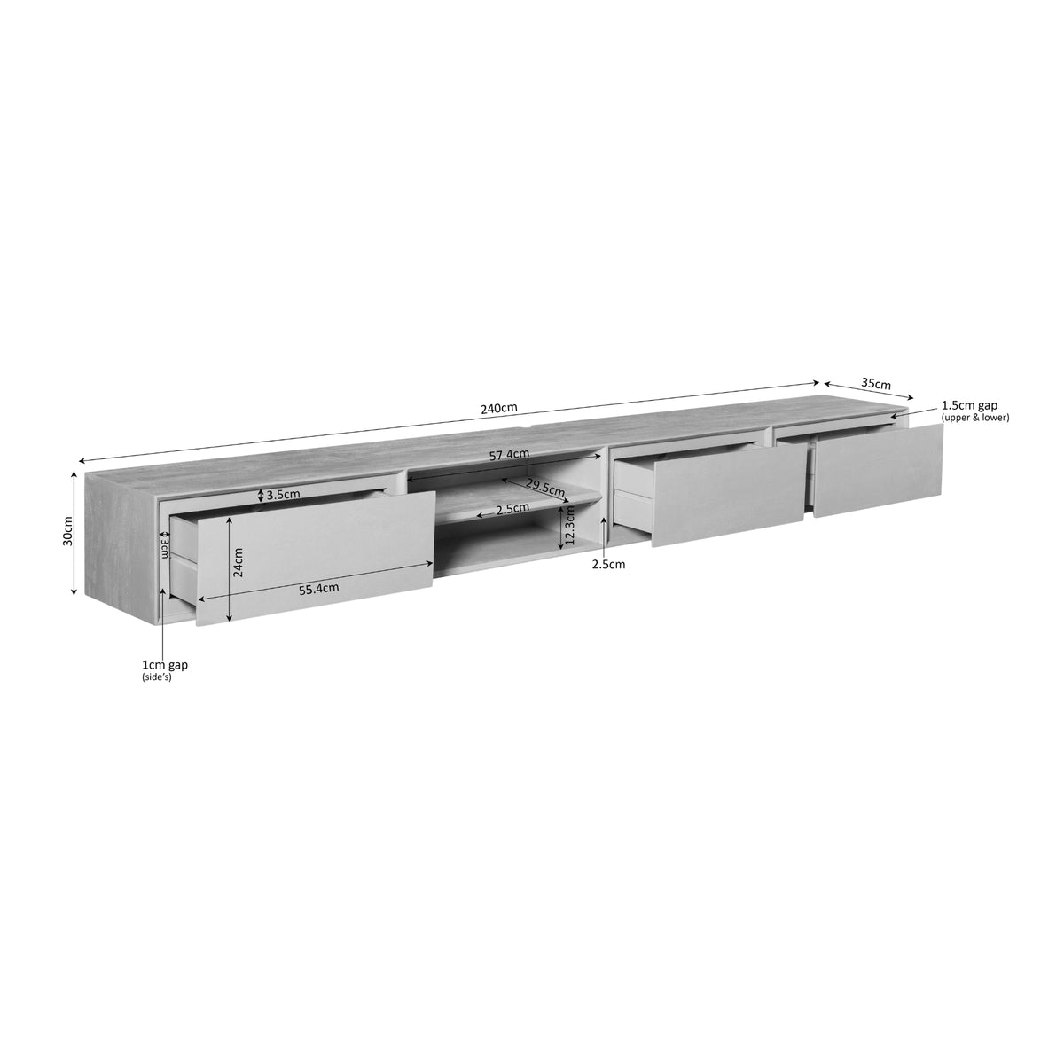 Zwevend tv-meubel Ambiance Sand | 240 cm