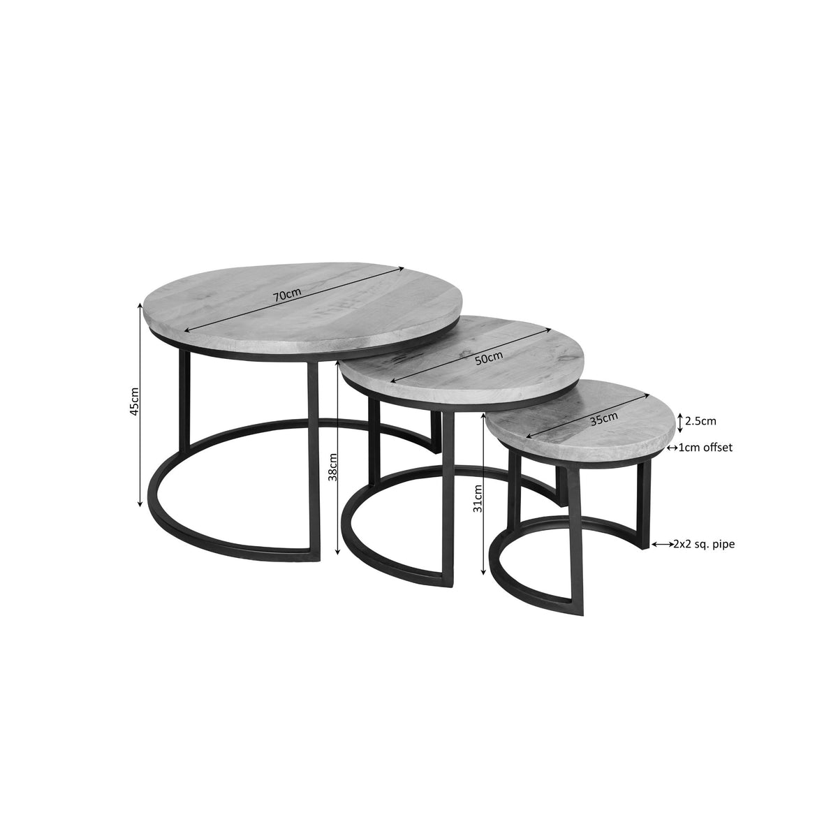 Salontafel Madison Sand | 70 cm | set van 3
