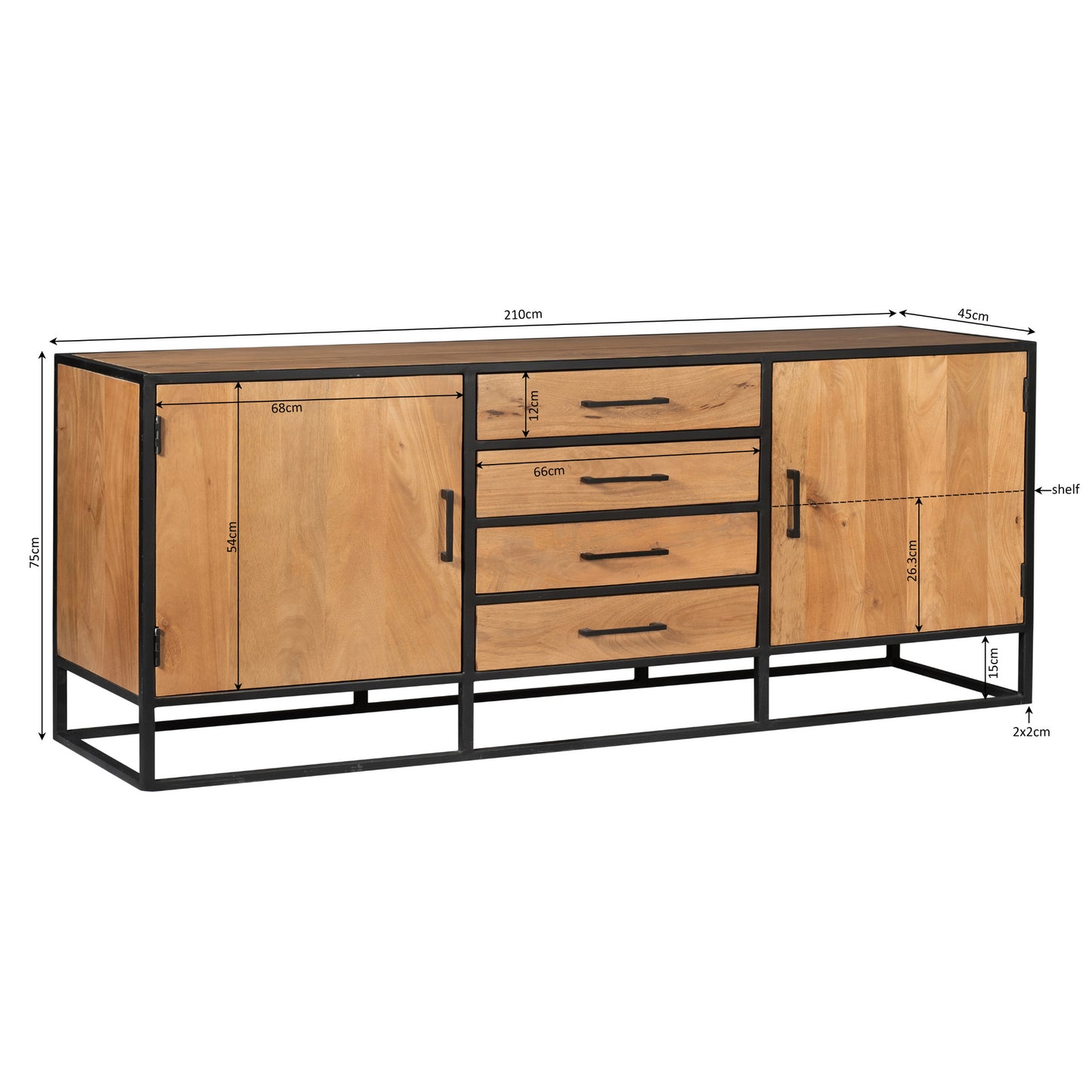 Dressoir Denver | Mangohout en staal | 210 cm