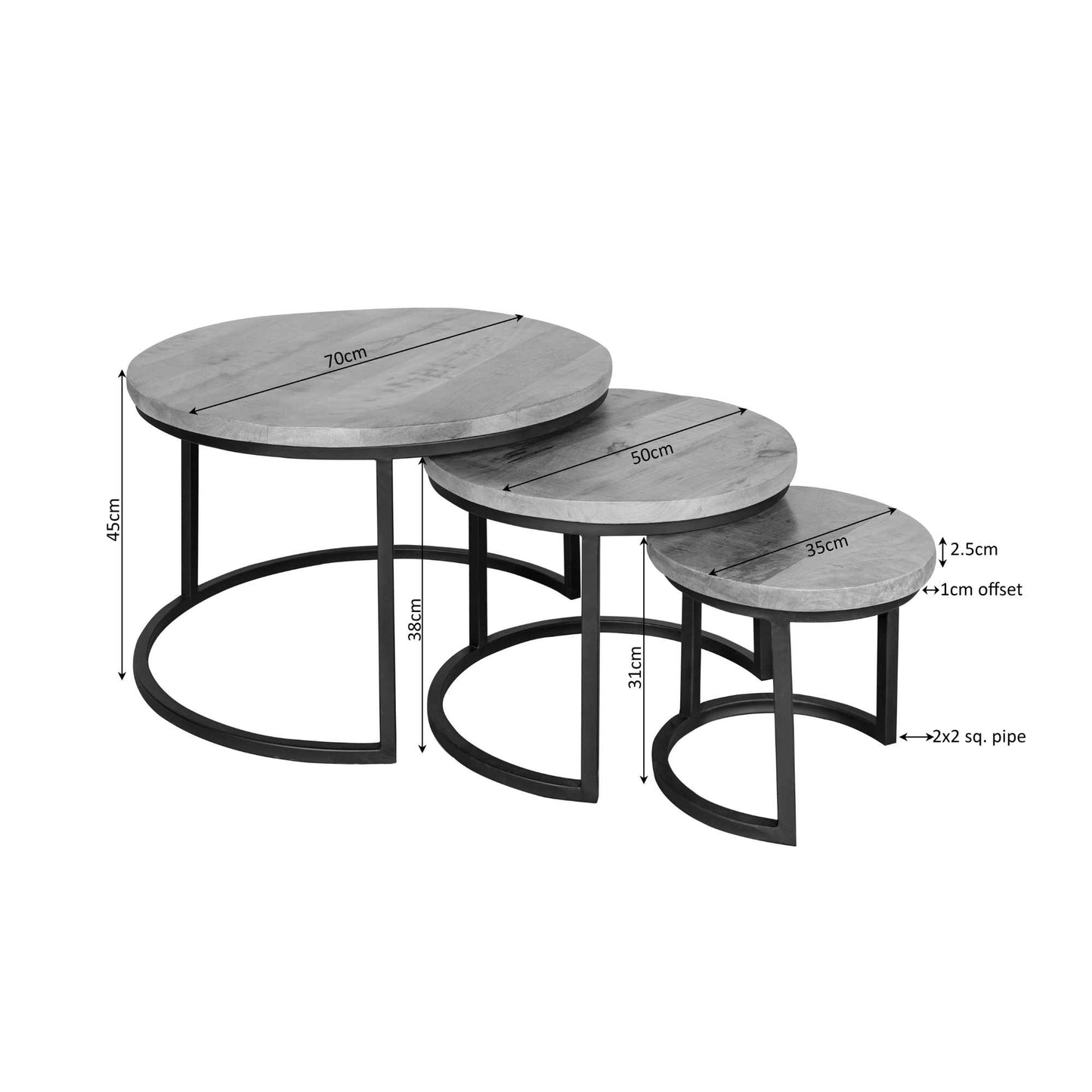 Salontafel Denver | Set van 3 | Rond