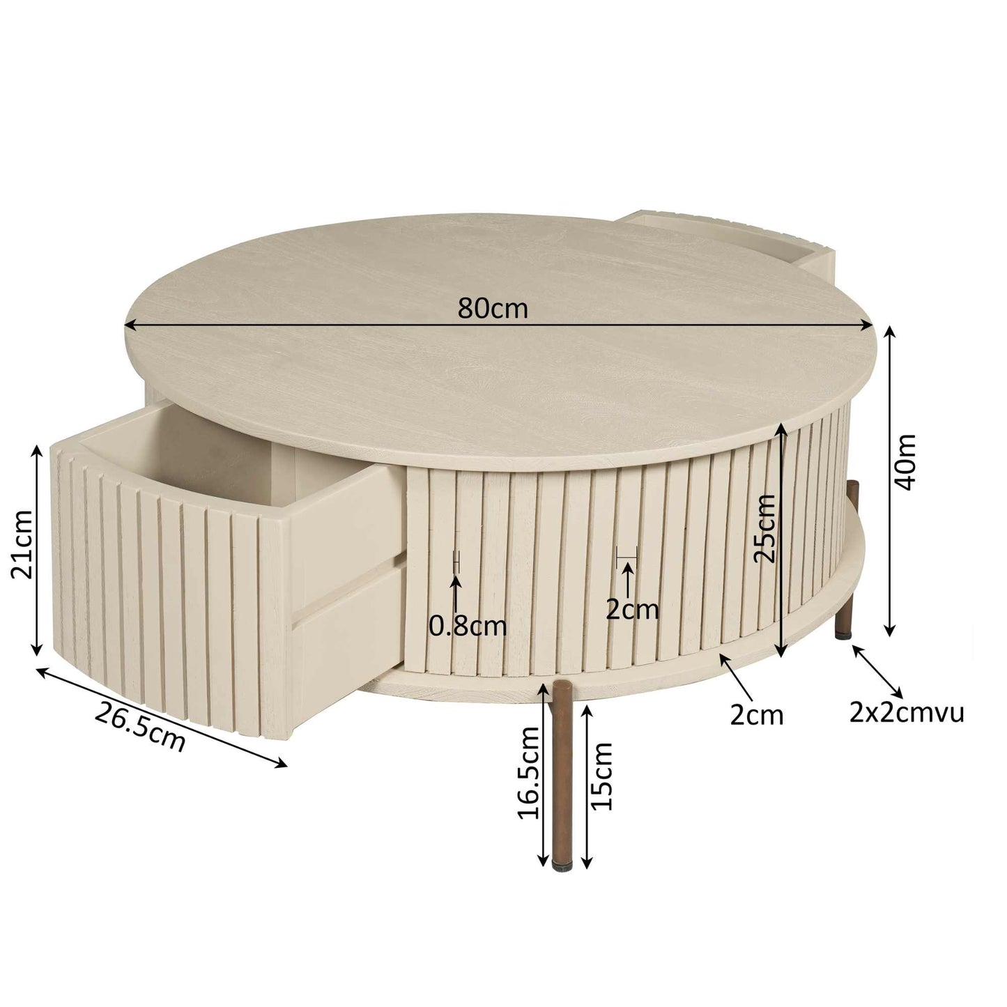 Salontafel Madison Zand | 80 cm | Rond