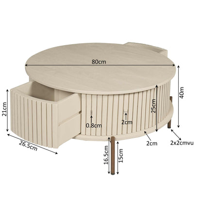 Salontafel Madison Zand | 80 cm | Rond