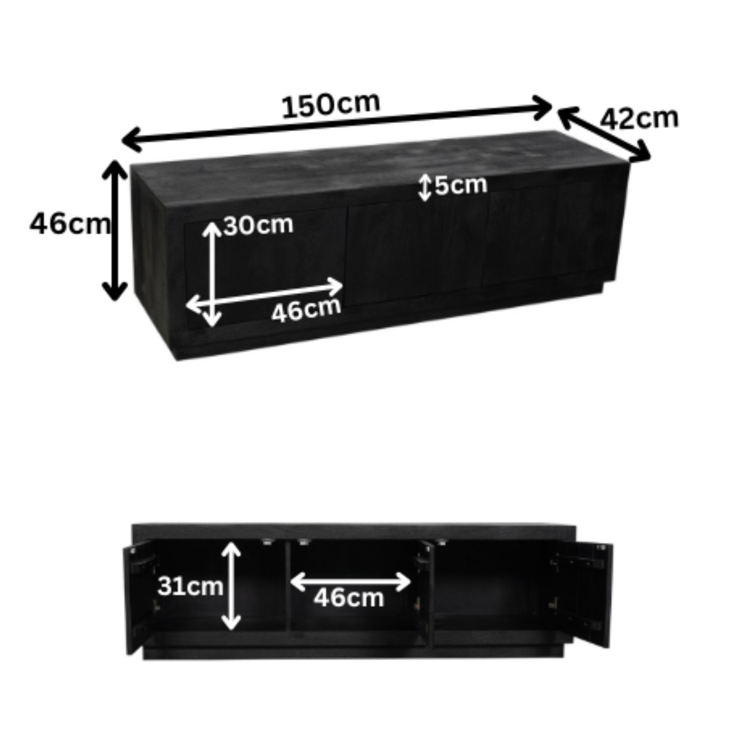 Tv-meubel Brussel Zwart | 150 cm