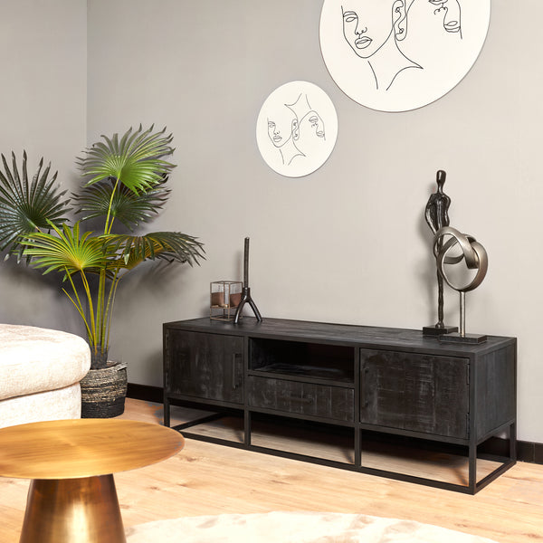 Tv-meubel Denver Zwart 145 cm | Mangohout en staal
