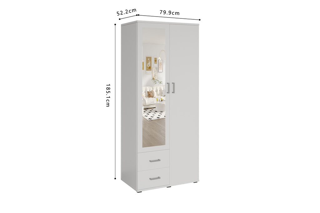 Wardrobe 'Marc' 2 doors with mirror White (2c)