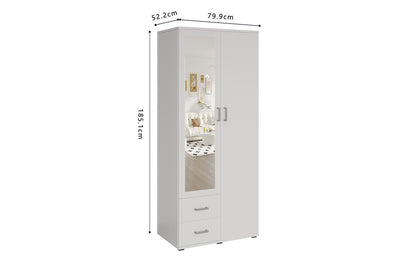 Wardrobe 'Marc' 2 doors with mirror White (2c)