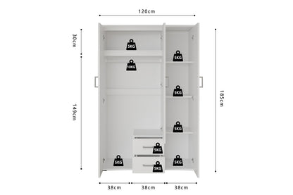 Wardrobe 'Marc' 3 doors with mirror White (2c)