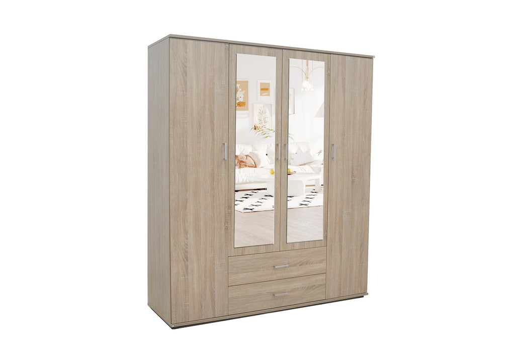Kledingkast 'Marc' 4 deuren met 2 spiegels Sonoma (2c)