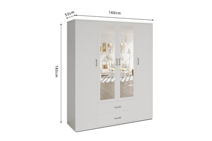 Kledingkast 'Marc' 4 deuren met 2 spiegels Wit