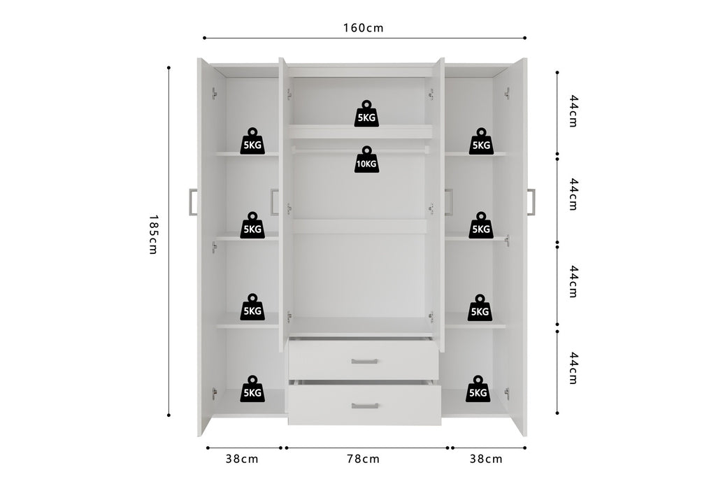 Kledingkast 'Marc' 4 deuren met 2 spiegels Wit