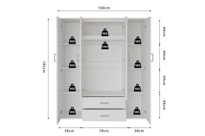 Kledingkast 'Marc' 4 deuren met 2 spiegels Wit