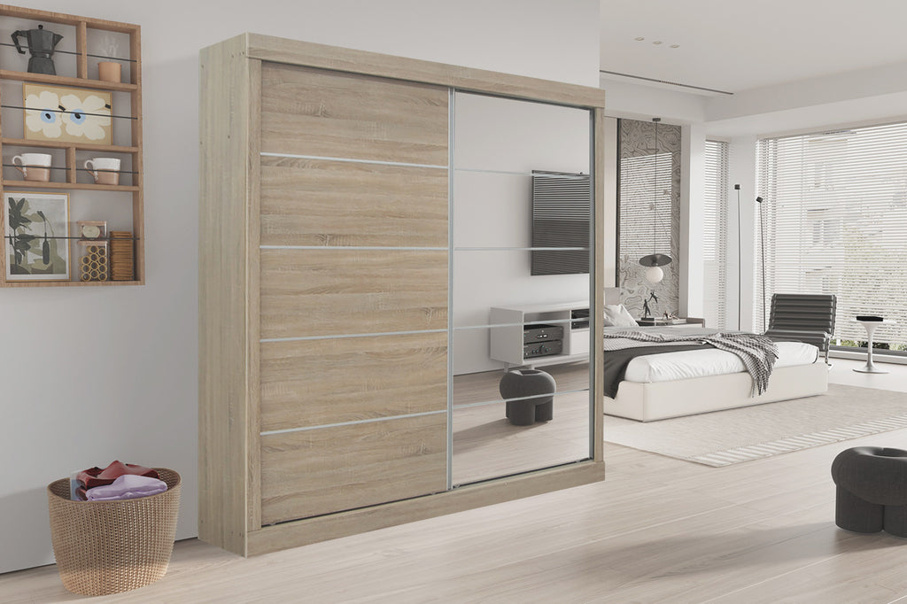Wardrobe 'Mike' 2 Sliding Doors, 1 Mirror Door Sonoma (3c)
