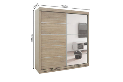 Wardrobe 'Mike' 2 Sliding Doors, 1 Mirror Door Sonoma (3c)
