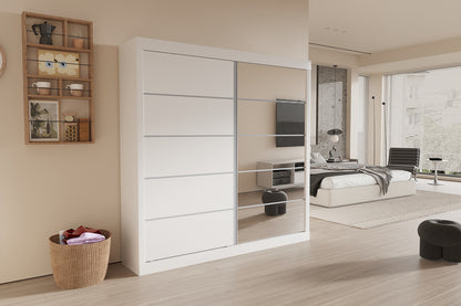 Wardrobe 'Mike' 2 Sliding Doors, 1 Mirror Door White (3c)