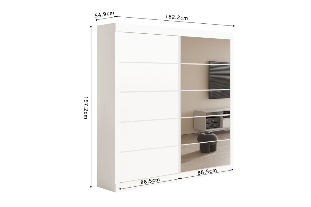 Wardrobe 'Mike' 2 Sliding Doors, 1 Mirror Door White (3c)