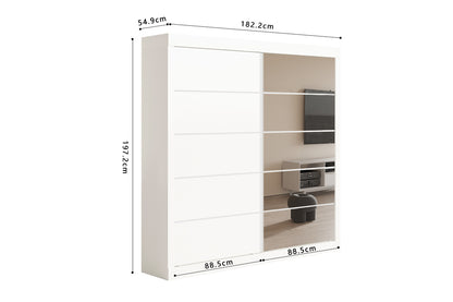 Wardrobe 'Mike' 2 Sliding Doors, 1 Mirror Door White (3c)