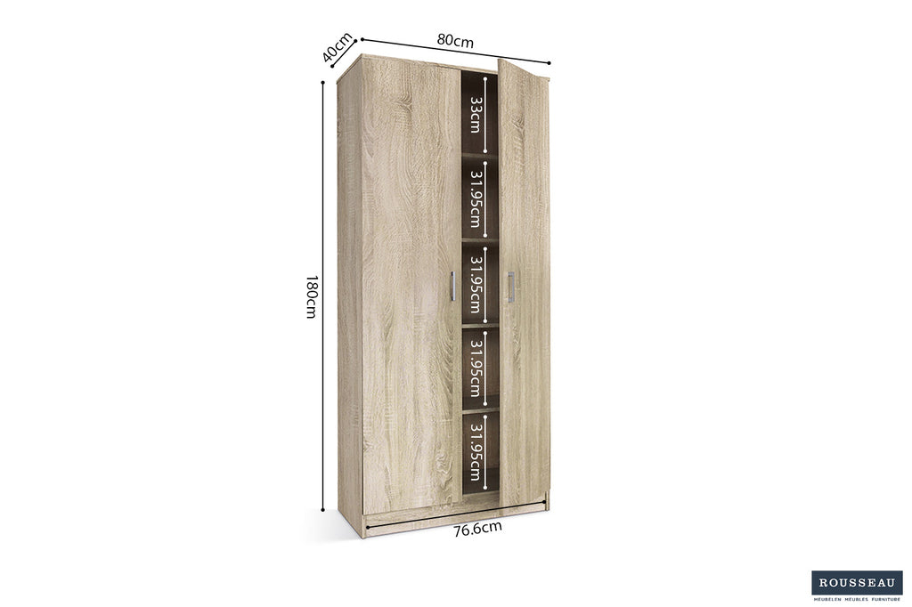 Opbergkast 'Ray' 2 deuren en 4 legplanken Sonoma