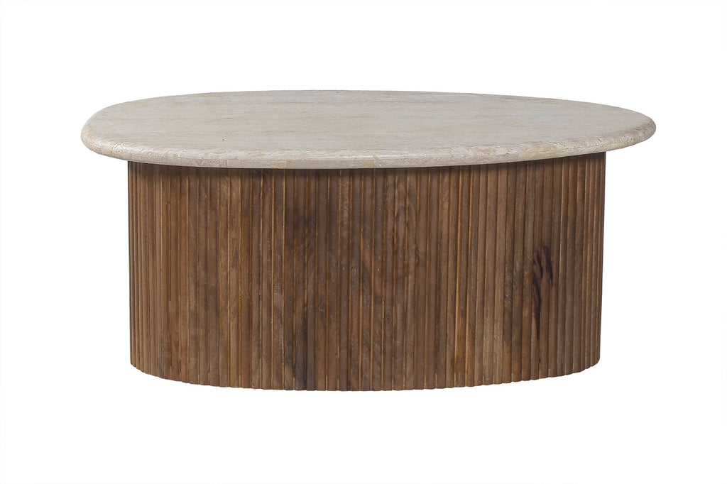 Salontafel Louis 90 cm Mango hout met Travertin Beige (2c)