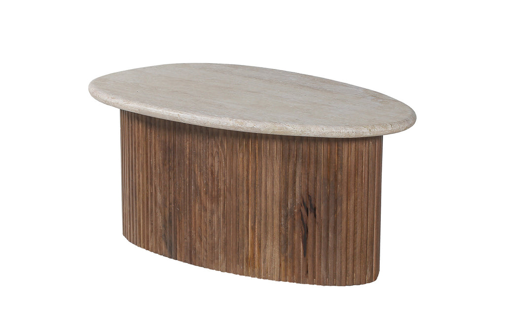 Salontafel Louis 90 cm Mango hout met Travertin Beige (2c)