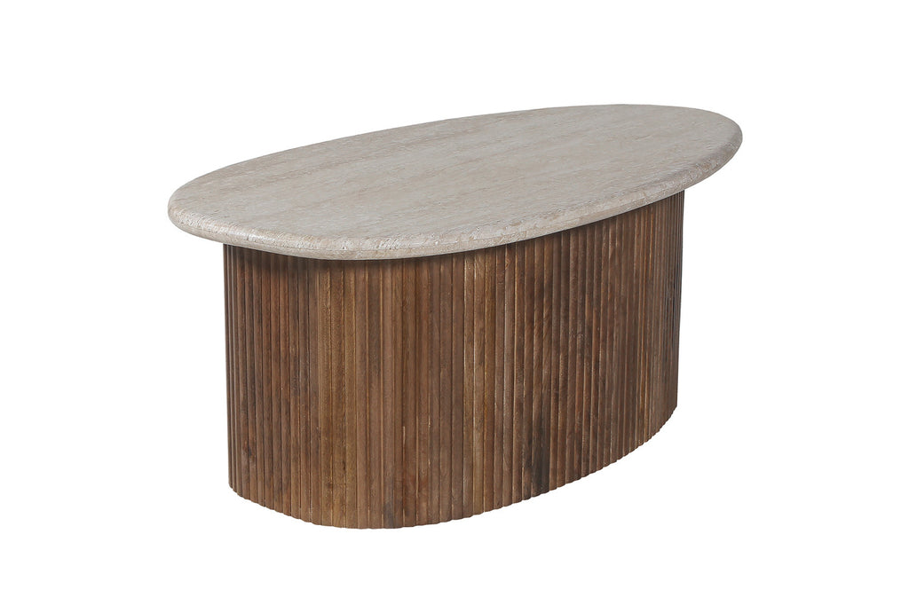 Salontafel Louis 90 cm Mango hout met Travertin Beige (2c)