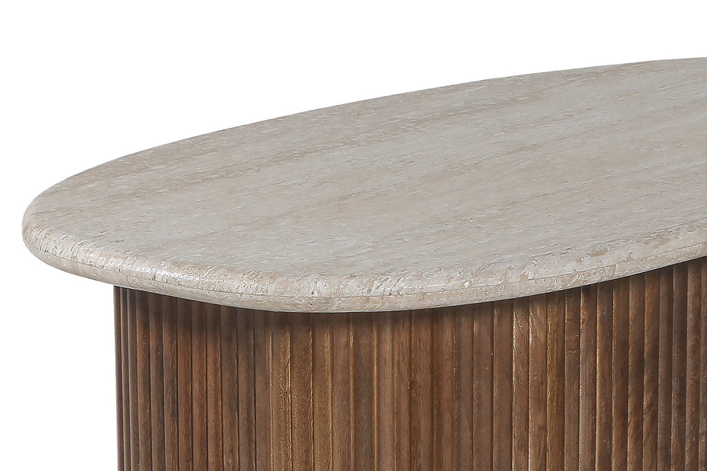 Salontafel Louis 90 cm Mango hout met Travertin Beige (2c)