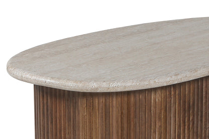 Salontafel Louis 90 cm Mango hout met Travertin Beige (2c)